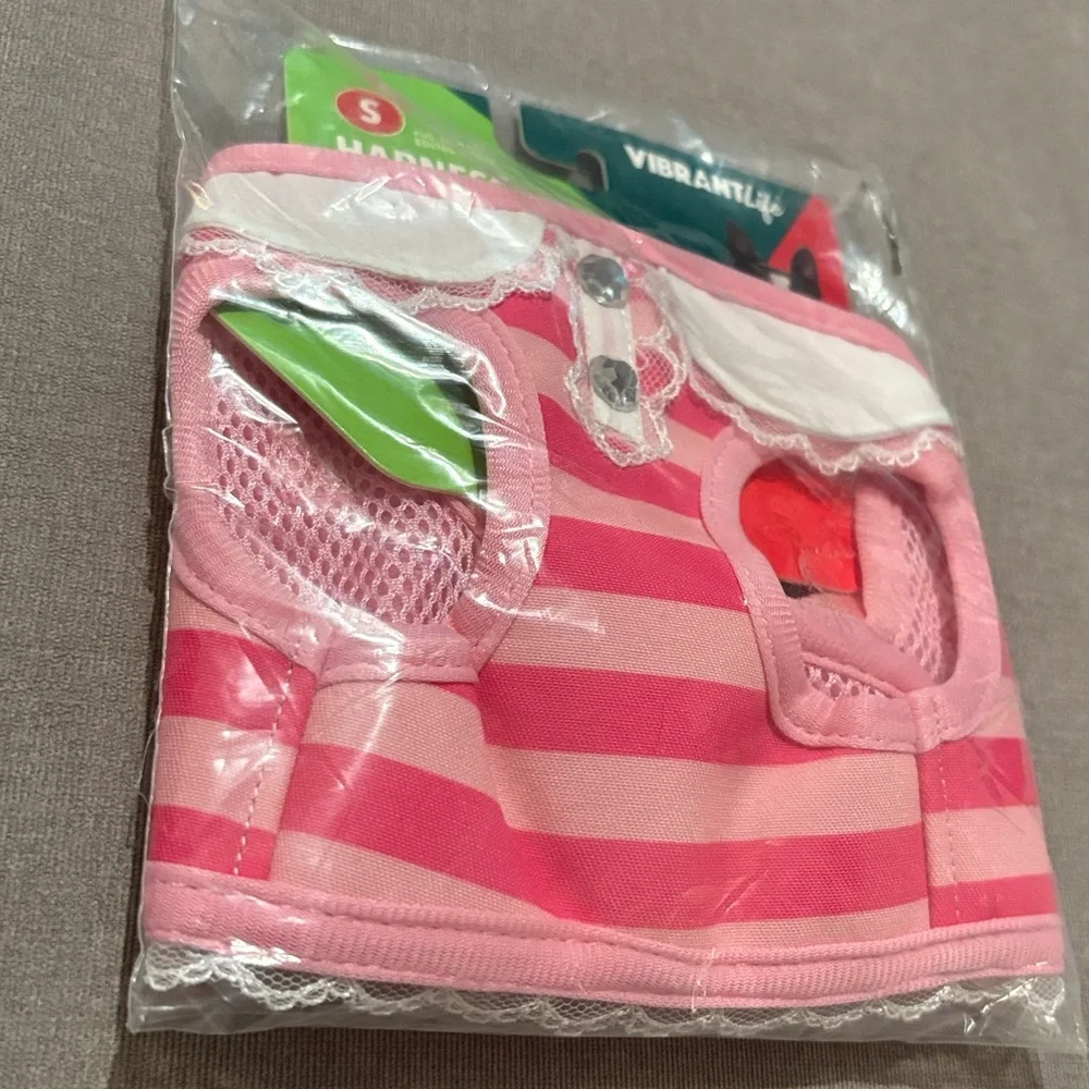 NWT [Vibrant Life] Girly Pink Striped Lace Collar Buckle Dog Harness Sz Small